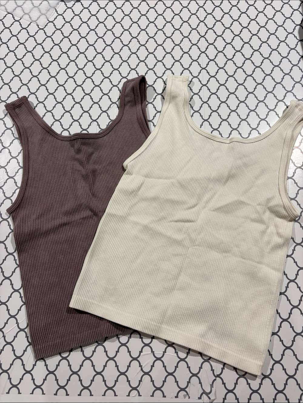 Ribbed Tank Tops - Cream and Brown
